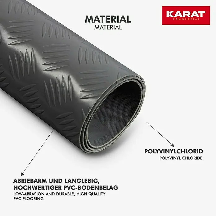 Floordirekt Läufer Diamond Cut - 120 x 250 cm, Dunkelgrau - Abriebfester und langlebiger PVC-Bodenbelag mit Riffelblechmuster für gewerbliche Nutzung.