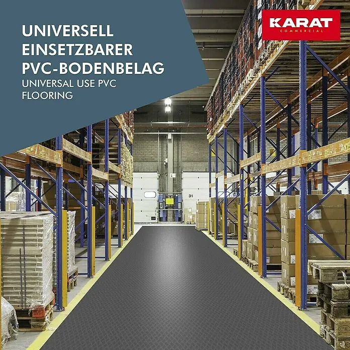 Floordirekt Läufer Diamond Cut - 120 x 250 cm, Dunkelgrau - Vielseitiger PVC-Bodenbelag für universelle Nutzung in Lagerhallen. Langlebige und robuste Bodenlösung.