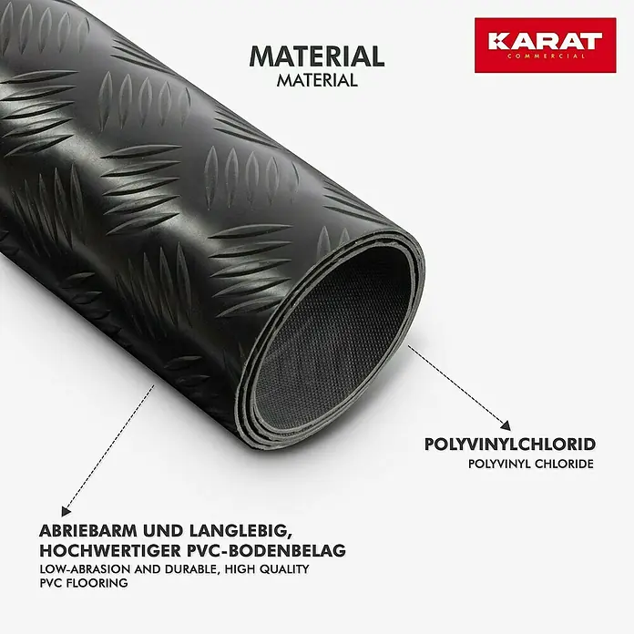 Floordirekt Läufer Diamond Cut - 120 x 250 cm, Schwarz - Bild einer schwarzen, abriebarmen und langlebigen PVC-Bodenbelag-Matte von Karat Commercial.