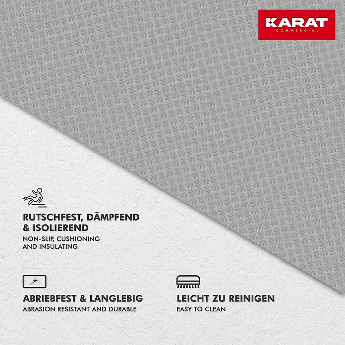 Floordirekt Läufer Diamond Cut - 120 x 250 cm, Grau - Das Bild zeigt einen rutschfesten, dämpfenden und isolierenden Bodenbelag der Marke Karat Commercial.