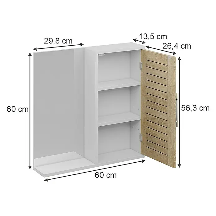 Vicco Spiegelschrank Looma Weiß/Eiche mit 3 Fächern - Sonstiges, Weiß/Eiche