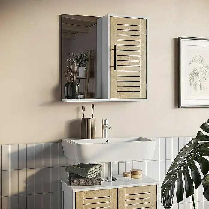 Vicco Spiegelschrank Looma Weiß/Eiche mit 3 Fächern - Sonstiges, Weiß/Eiche