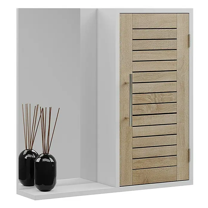 Vicco Spiegelschrank Looma Weiß/Eiche mit 3 Fächern - Sonstiges, Weiß/Eiche
