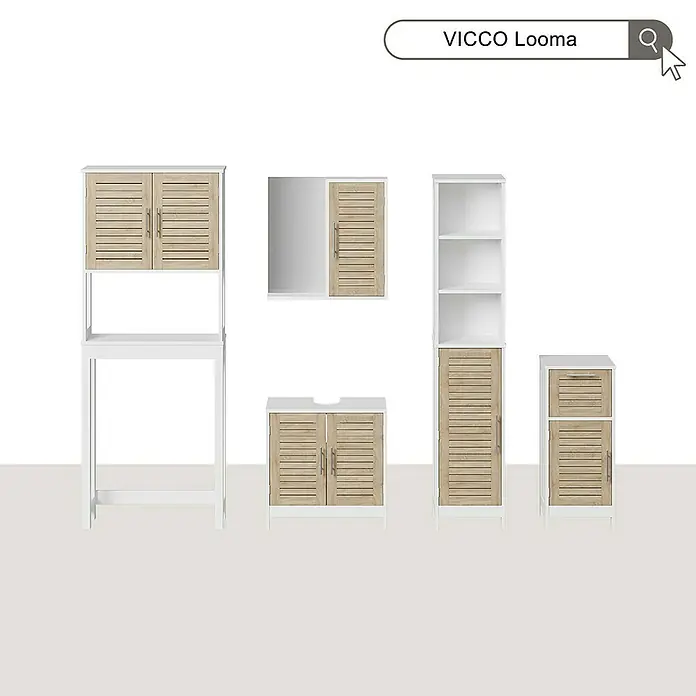 Vicco Spiegelschrank Looma Weiß/Eiche mit 3 Fächern - Sonstiges, Weiß/Eiche