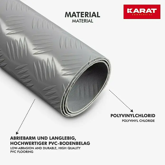 Floordirekt Läufer Diamond Cut - 120 x 250 cm, Grau - Abriebfester und langlebiger PVC-Bodenbelag von Karat Commercial. Robustes Material für gewerbliche Anwendungen.