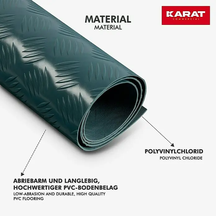 Floordirekt Läufer Diamond Cut - 120 x 400 cm, Türkis - Bild einer gerollten, abriebfesten und langlebigen PVC-Bodenmatte von Karat Commercial.