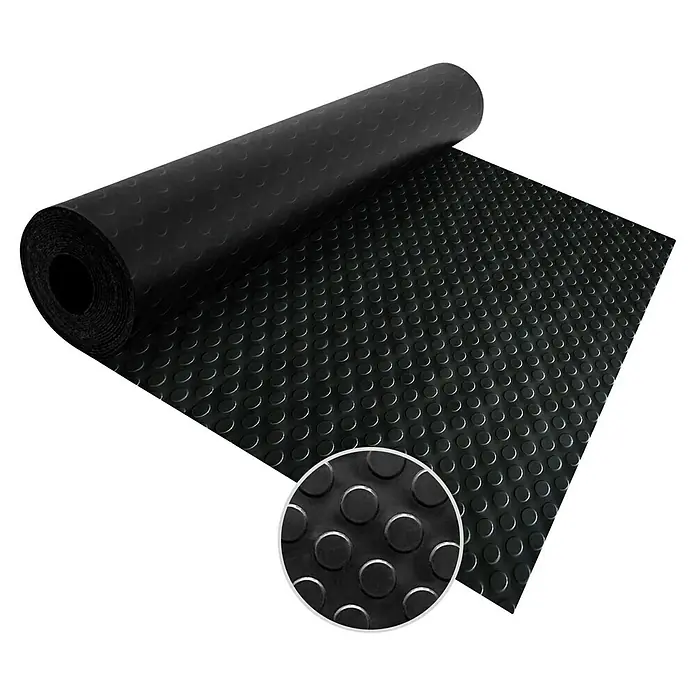 Floordirekt Läufer Flachnoppen - 120 x 450 cm, Schwarz - Schwarze Gummimatte mit Noppenmuster.