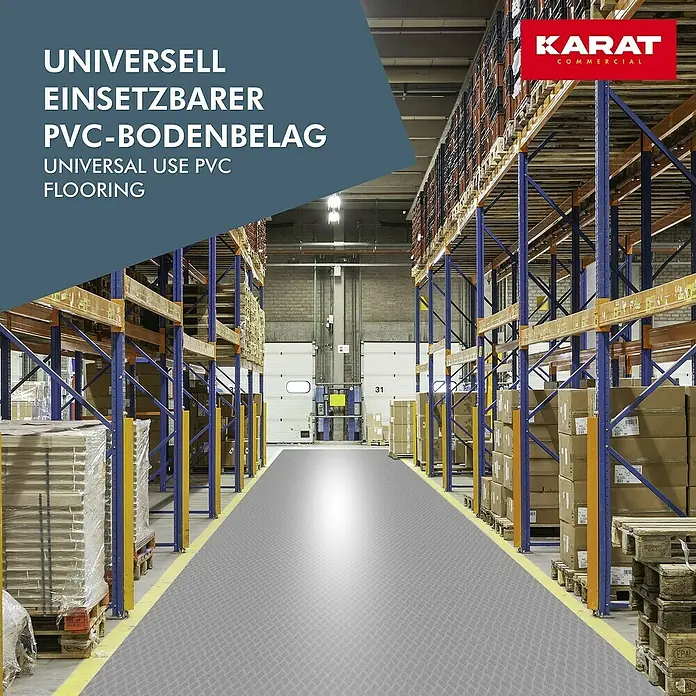 Floordirekt Läufer Diamond Cut - 120 x 250 cm, Grau - Universell einsetzbarer PVC-Bodenbelag in einem Lager. Der Bodenbelag ist grau und hat eine Riffelblechstruktur.