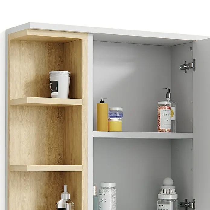 Vicco Spiegelschrank Aquis Weiß - B x H: 79,6 x 64 cm, Stahl, Weiß