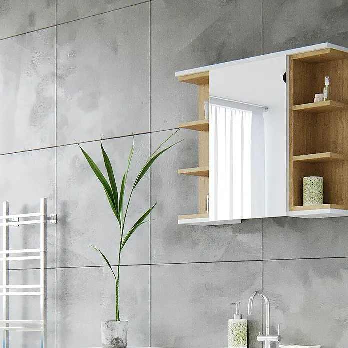 Vicco Spiegelschrank Aquis Weiß - B x H: 79,6 x 64 cm, Stahl, Weiß