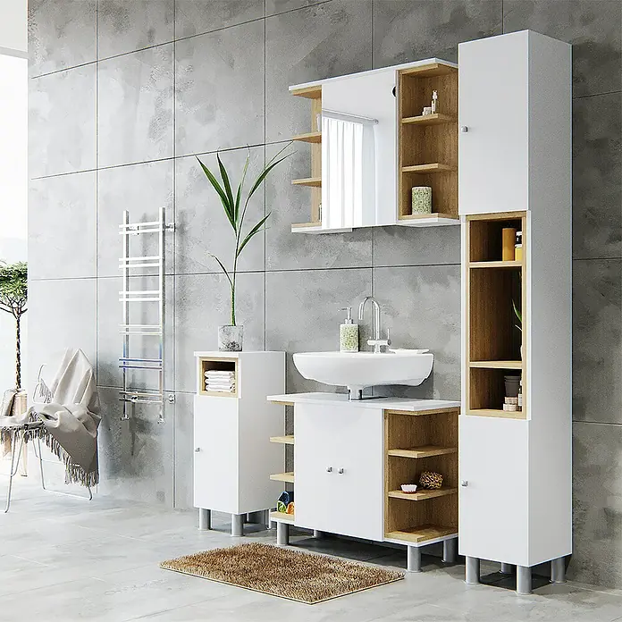 Vicco Spiegelschrank Aquis Weiß - B x H: 79,6 x 64 cm, Stahl, Weiß