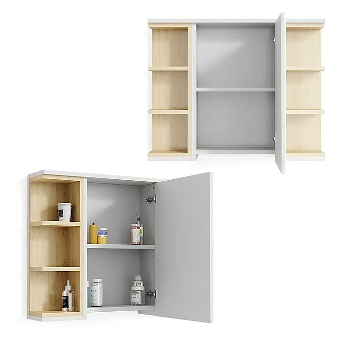 Vicco Spiegelschrank Aquis Weiß - B x H: 79,6 x 64 cm, Stahl, Weiß