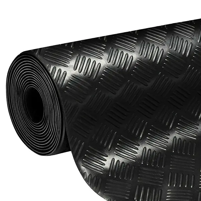 Floordirekt Läufer Karo - 150 x 500 cm, Schwarz - Eine Rolle schwarze, rutschfeste Gummimatte mit Riffelblechmuster. Ideal für industrielle Umgebungen und erhöhte Sicherheit.