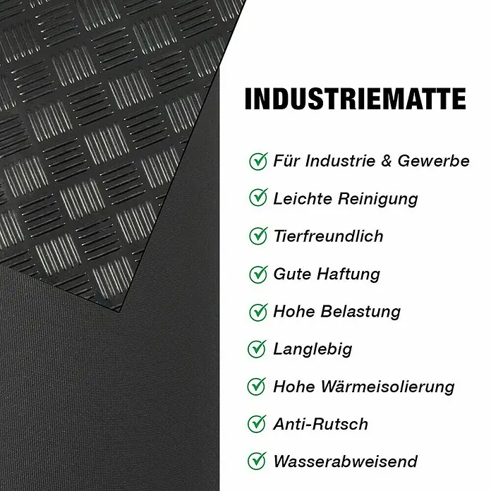 Floordirekt Läufer Karo - 150 x 500 cm, Schwarz - Industriematte mit verschiedenen Eigenschaften, geeignet für Industrie und Gewerbe.