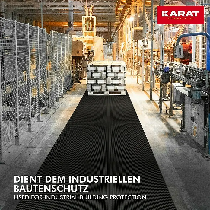 Floordirekt Läufer Fein gerippt - 200 x 250 cm, Schwarz - Industrieller Bodenschutz: Robuste, schwarze Gummimatte im Werk, ideal für Industrieböden, schützt vor Schäden und Verschmutzung.