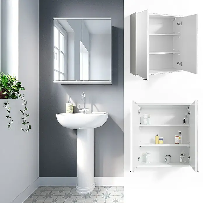 Vicco Spiegelschrank Roy Weiß - B x H: 60 x 68 cm, Stahl, Weiß
