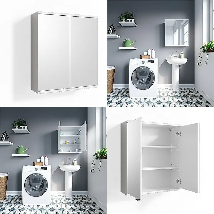 Vicco Spiegelschrank Roy Weiß - B x H: 60 x 68 cm, Stahl, Weiß