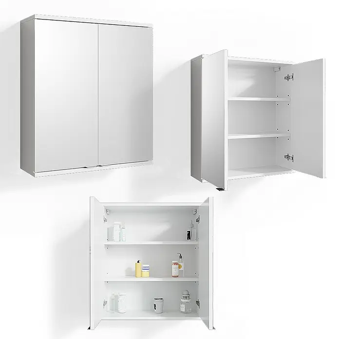 Vicco Spiegelschrank Roy Weiß - B x H: 60 x 68 cm, Stahl, Weiß