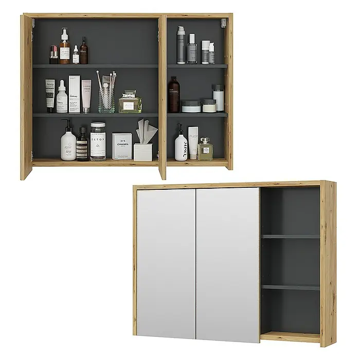 Vicco Spiegelschrank Viola Eiche/Anthrazit - B x H: 100 x 75 cm, Sonstiges, Eiche/Anthrazit