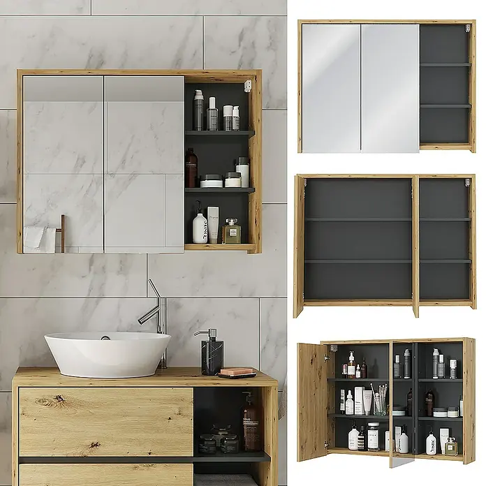 Vicco Spiegelschrank Viola Eiche/Anthrazit - B x H: 100 x 75 cm, Sonstiges, Eiche/Anthrazit