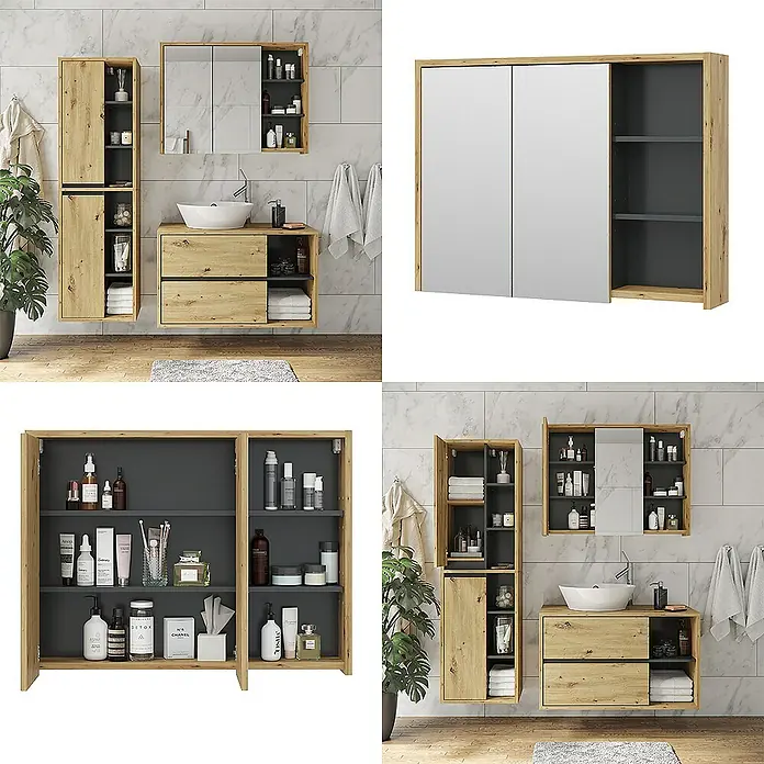 Vicco Spiegelschrank Viola Eiche/Anthrazit - B x H: 100 x 75 cm, Sonstiges, Eiche/Anthrazit
