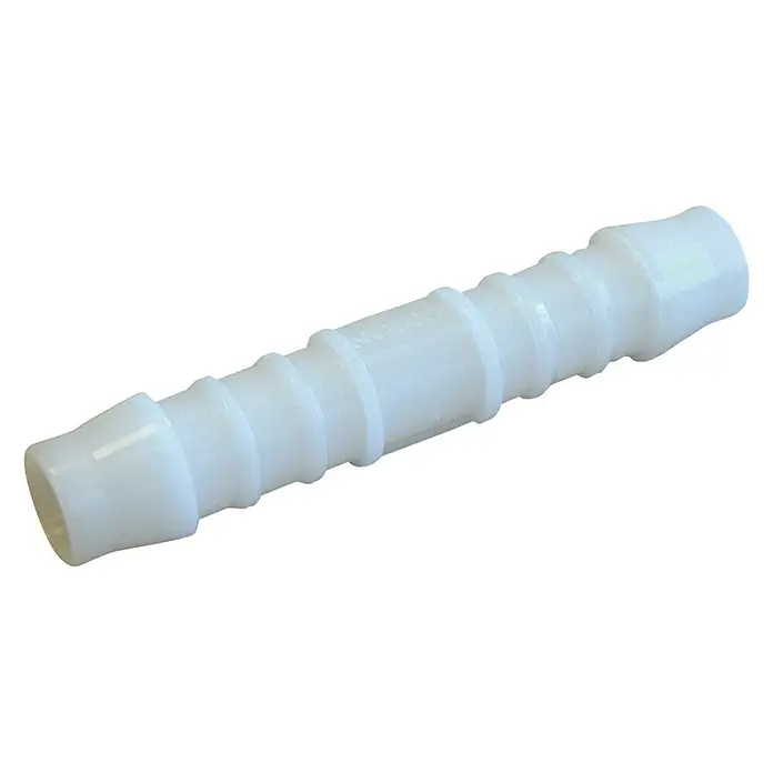 Manguito de unión rápida Smplast - 8 mm - Conector de manguera de plástico blanco con extremos estriados para una fijación segura.