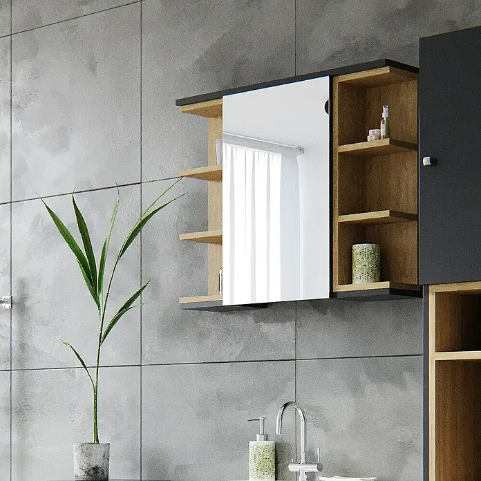 Vicco Spiegelschrank Aquis Anthrazit - B x H: 79,6 x 64 cm, Stahl, Anthrazit
