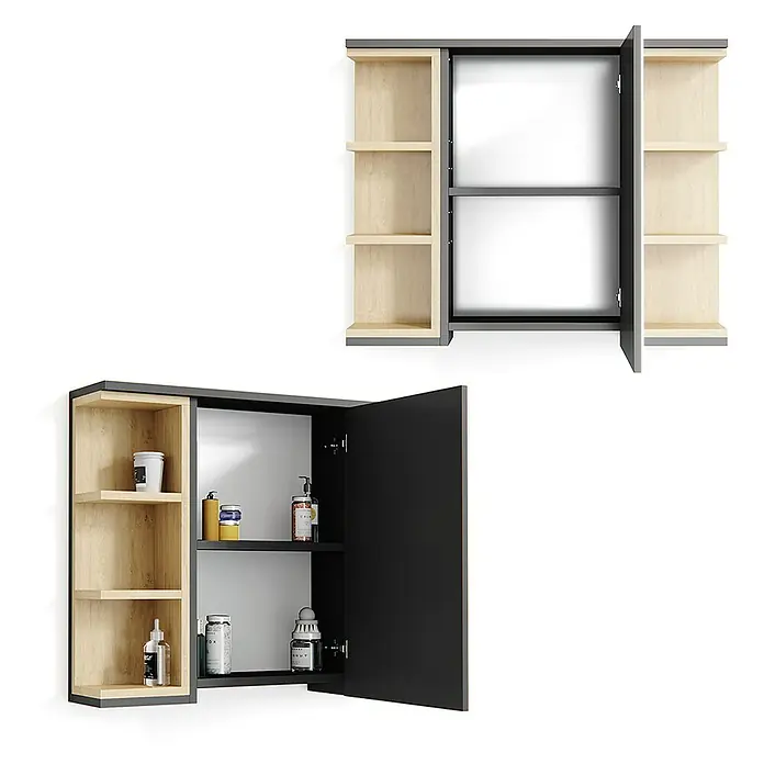 Vicco Spiegelschrank Aquis Anthrazit - B x H: 79,6 x 64 cm, Stahl, Anthrazit
