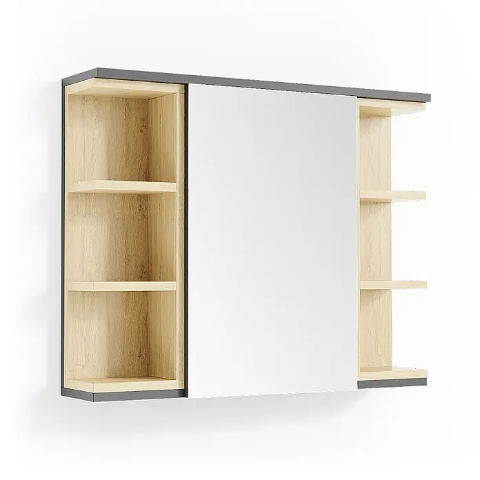 Vicco Spiegelschrank Aquis Anthrazit - B x H: 79,6 x 64 cm, Stahl, Anthrazit