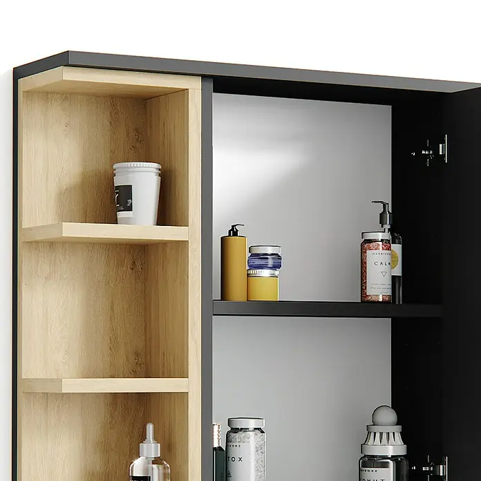 Vicco Spiegelschrank Aquis Anthrazit - B x H: 79,6 x 64 cm, Stahl, Anthrazit