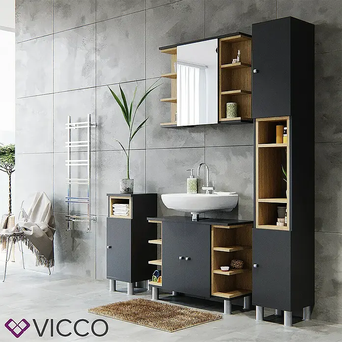Vicco Spiegelschrank Aquis Anthrazit - B x H: 79,6 x 64 cm, Stahl, Anthrazit