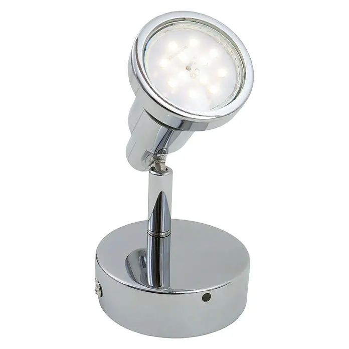 Briloner Foco de pared LED - L x An x Al: 8 x 8 x 10,6 cm, Cromo, Blanco cálido - Foco LED cromado con base redonda y cabezal ajustable, que proporciona una luz brillante y enfocada. Ideal para iluminación de acento.
