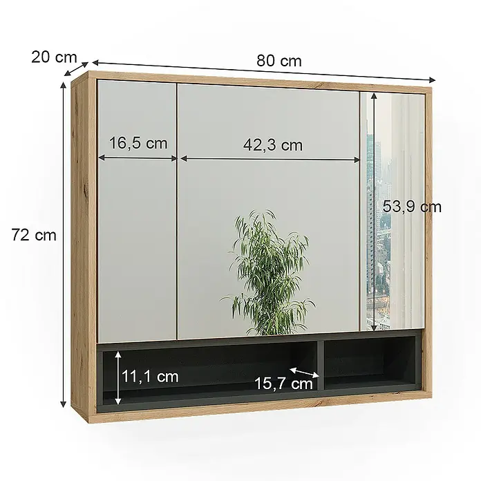 Vicco Spiegelschrank Beatrice Artisan Eiche/Anthrazit - Sonstiges, Artisan Eiche/Anthrazit
