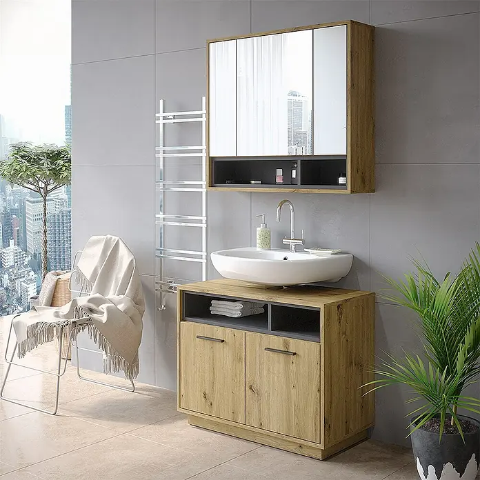 Vicco Spiegelschrank Beatrice Artisan Eiche/Anthrazit - Sonstiges, Artisan Eiche/Anthrazit