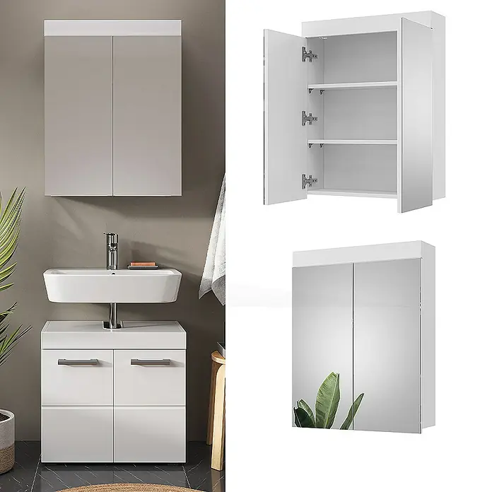 Vicco Spiegelschrank Luna Weiß - B x H: 60 x 77 cm, Sonstiges, Weiß