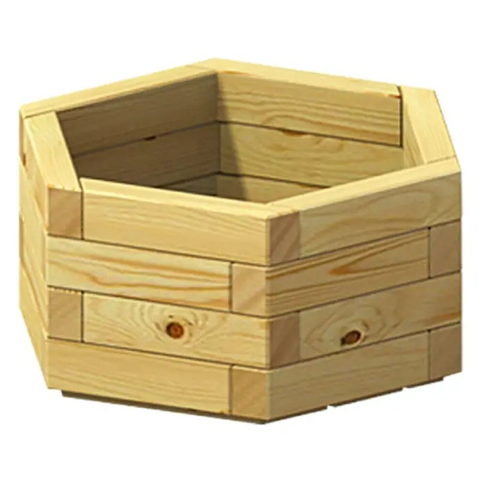 Pflanztopf Carina - Außenmaß (Ø x H): 60 x 29 cm, Holz - Sechseckiger Pflanzkasten aus hellem Holz. Dekorative Gartenlösung für Blumen und Pflanzen, robust und stilvoll.