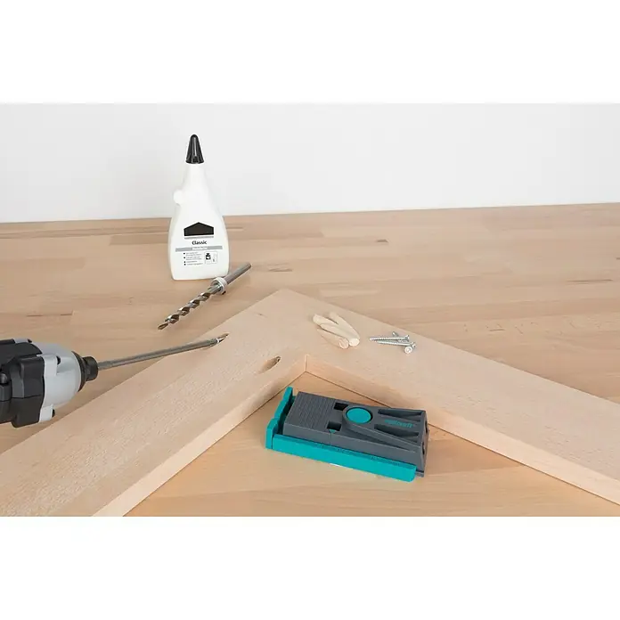 Wolfcraft Maletín de herramientas Undercover Jig Torx - 54 pzs. - Herramientas y accesorios para trabajar la madera, incluyendo plantilla de espigas, broca, tornillos y pegamento.