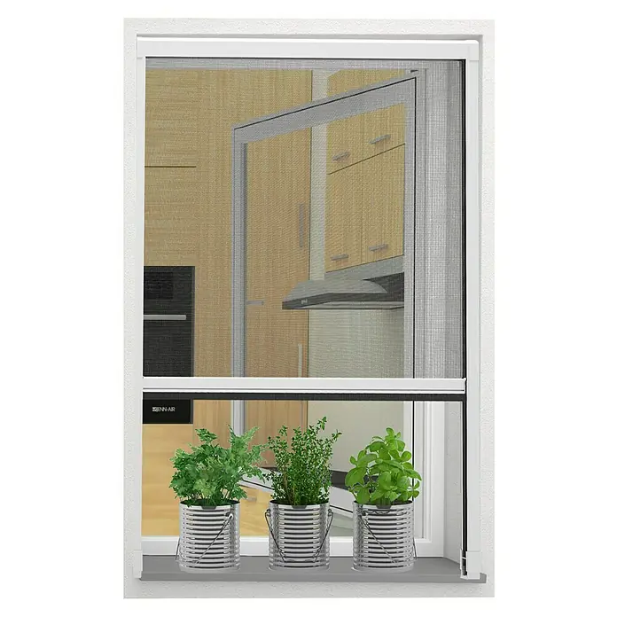 Easy Life easyHold Insektenschutz-Fensterrollo - B x H: 80 x 130 cm, Montage Insektengitter: Klemmen, Farbe Rahmen: Weiß - Hier ist ein Bild von einem Insektenschutzrollo für Fenster, das eine praktische Lösung gegen Insekten bietet.