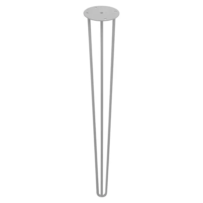 Rei Möbelfuß Hairpin - Ø x H: 10 x 71 cm, Stahl, Silber - Ein einzelnes, silbernes Haarnadel-Tischbein mit drei Streben und runder Befestigungsplatte, ideal für DIY-Möbelprojekte.