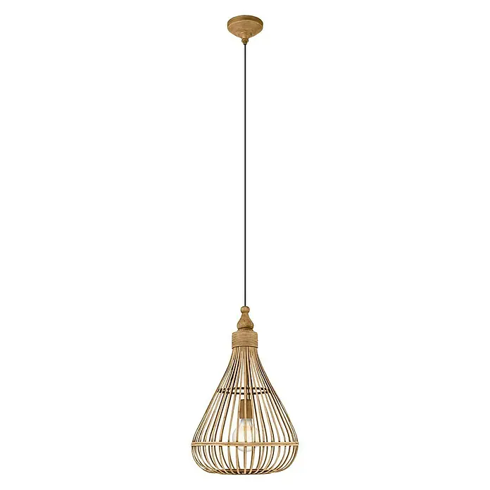 Eglo Pendelleuchte rund AmsfieldØ x H: 350 mm x 110 cm - Eine Hängelampe aus Rattan mit einer dekorativen Glühbirne im Inneren, die ein warmes Licht erzeugt. Schafft eine gemütliche Atmosphäre.