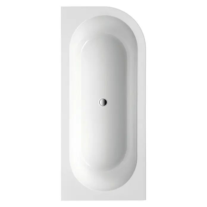 Ottofond Badewanne Siesta Corner - 178 x 78 cm, Sanitäracryl, Schwarz/Weiß, Rechts - Modernes, rechteckiges Badezimmer mit abgerundetem Ende und zentralem Abfluss. Ideal für stilvolle Badezimmerdesigns.