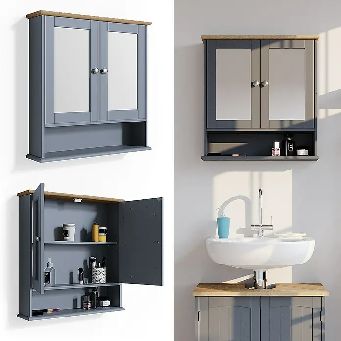 Vicco Spiegelschrank Bianco Grau - Sonstiges, Grau