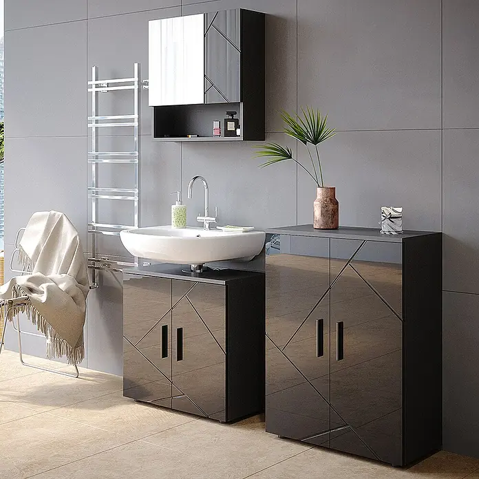 Vicco Spiegelschrank Irma Anthrazit Hochglanz - B x H: 54 x 55 cm, Sonstiges, Anthrazit Hochglanz