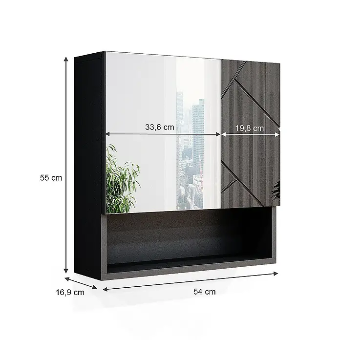 Vicco Spiegelschrank Irma Anthrazit Hochglanz - B x H: 54 x 55 cm, Sonstiges, Anthrazit Hochglanz