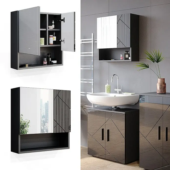 Vicco Spiegelschrank Irma Anthrazit Hochglanz - B x H: 54 x 55 cm, Sonstiges, Anthrazit Hochglanz