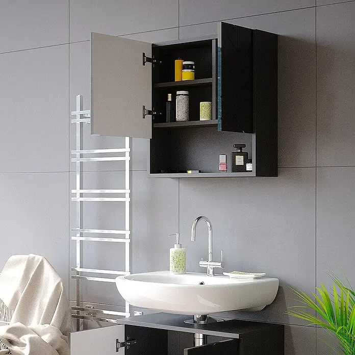 Vicco Spiegelschrank Irma Anthrazit Hochglanz - B x H: 54 x 55 cm, Sonstiges, Anthrazit Hochglanz