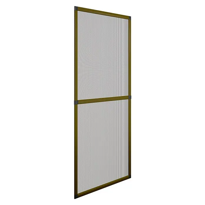 Mosquitera para puerta corredera - An x Al: 100 x 220 cm, Montaje de la mosquitera: Inserción, Color bastidor: Marrón - Primer plano de una mosquitera con marco marrón, ideal para mantener los insectos fuera de los espacios habitables.