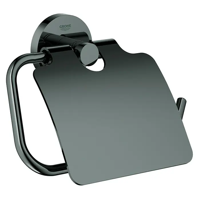 Grohe Essentials Toilettenpapierhalter - Mit Deckel, Hard Graphite, Glänzend - Der Grohe Essentials Toilettenpapierhalter mit Deckel in gebürstetem Grau ist ein stilvolles Accessoire für jedes Badezimmer.