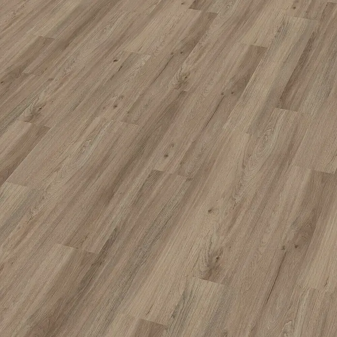 Decolife Designboden - Ash Oak, Landhausdiele, 1.220 x 185 x 10,5 mm - Nahaufnahme eines hellbraunen Laminatbodens mit Holzmaserung. Das Laminat wirkt hochwertig und modern.