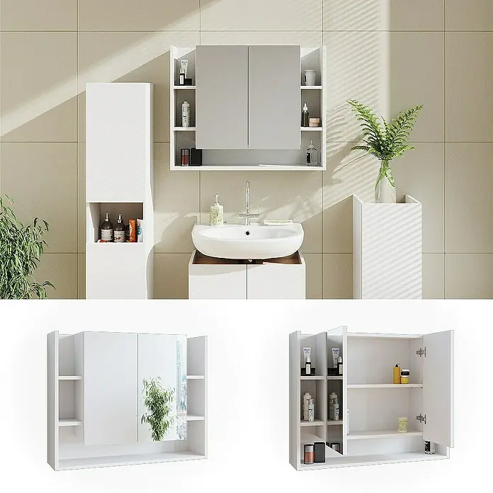 Vicco Spiegelschrank Elira Weiß - Sonstiges, Weiß
